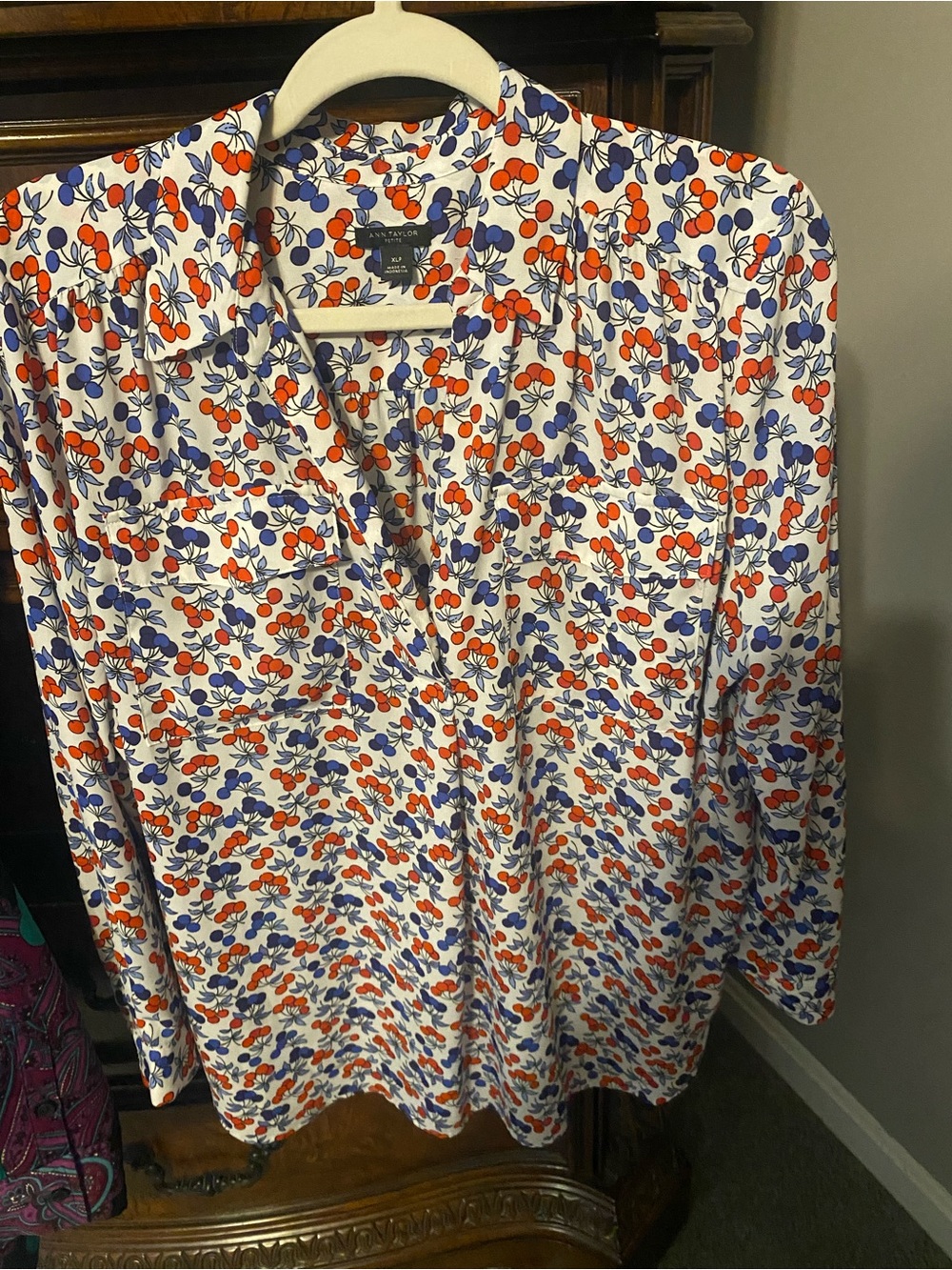 Ann Taylor cherry print camp popover blouse